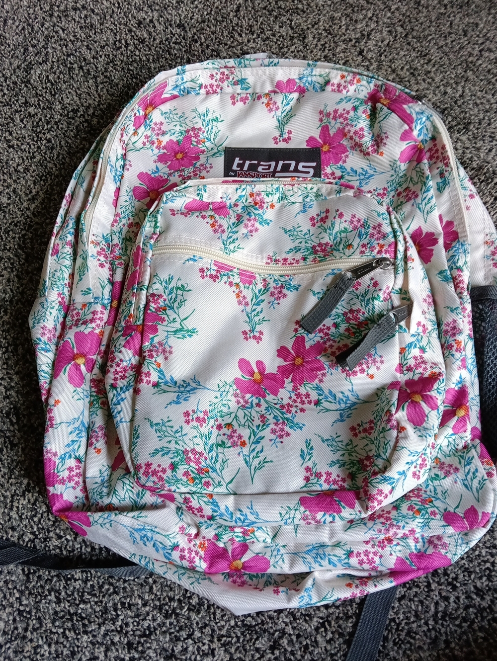 Jansport White Backpack with Pink Floral Print